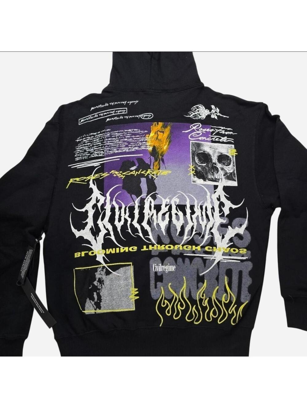 Civil Regime Watch Us Burn Snap Hoodie Black Small NWT Graphic Streetwear